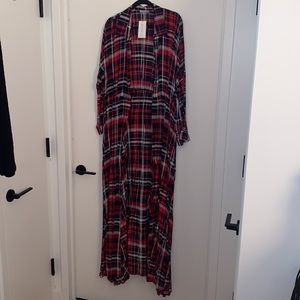 Divno Je Red Plaid Long Sleeve Maxi Button Down Dress